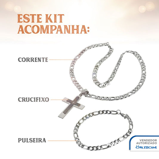 Cordão aço inox pingente pulseira qualidade premium kit
