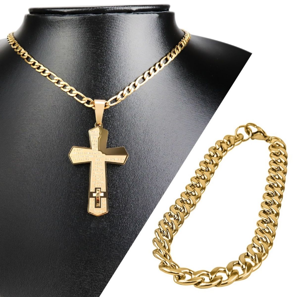 Cordão aço pulseira pingente crucifixo pai nosso presente casual original kit