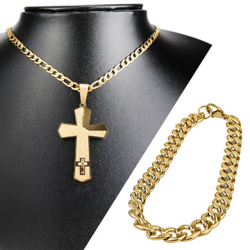 Cordão aço pulseira pingente crucifixo pai nosso presente casual original kit