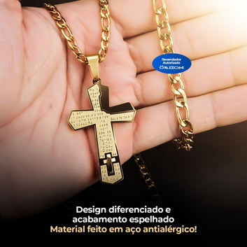 Cordão aço pulseira pingente crucifixo pai nosso presente casual original kit