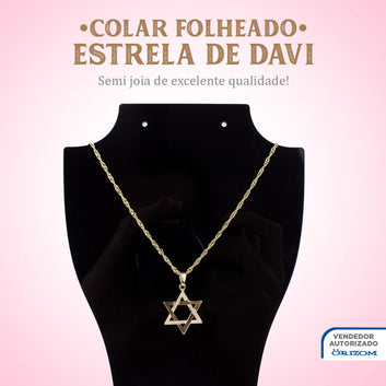 Colar banhado ouro feminino aço inox + davi estrela pingente dourado preto ajustavel presente moda
