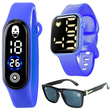 Relógio digital infantil capitaoamerica + oculos proteção uv menino criança pulseira ajustavel azul