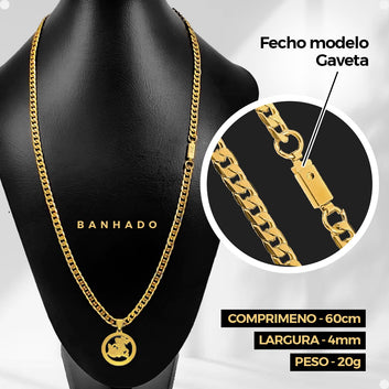 Corrente dourada aço inox São Jorge + Pulseira + Pingente masculina  religioso
