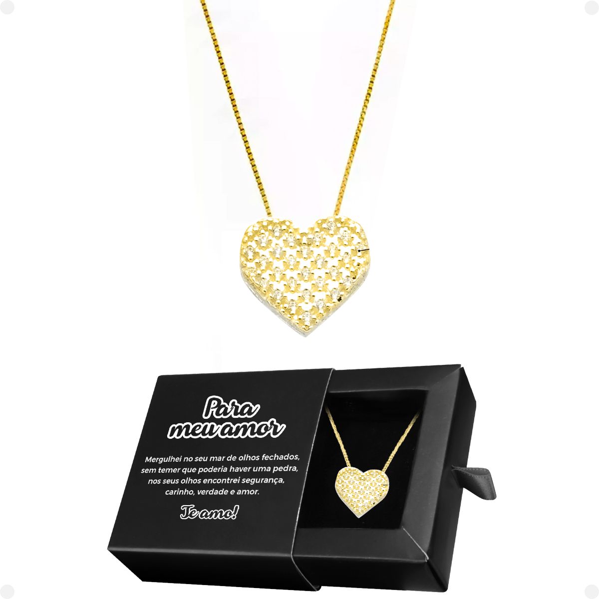 Colar feminino dourado aço + pingente amor coração moda presente edição limitada Qualidade Premium