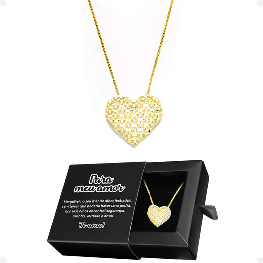 Colar feminino dourado aço + pingente amor coração moda presente edição limitada Qualidade Premium