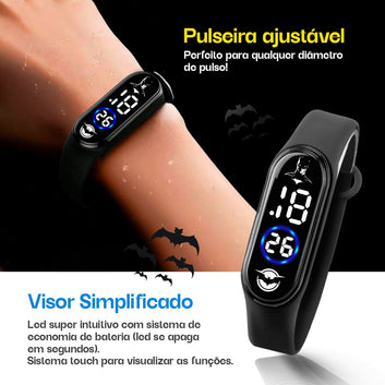 Relógio infantil digital criança prova dagua batman + caixa adolescente preto original silicone