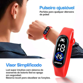Relógio infantil digital prova dagua homemaranha caixa qualidade premium silicone data esportivo