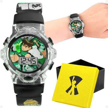 Relógio infantil digital ben10 preto led silicone + caixa original verde qualidade premium