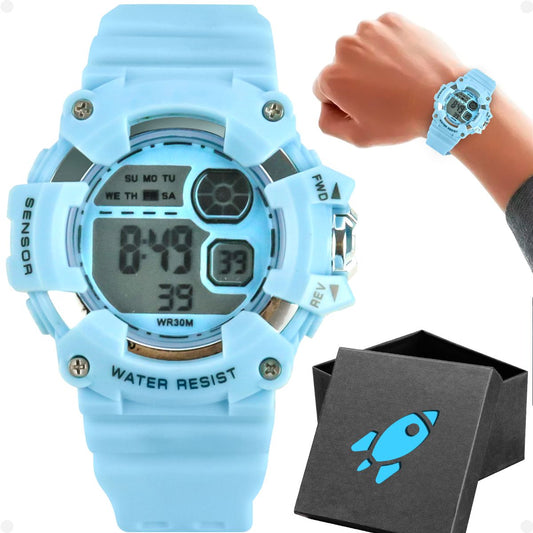 Relogio Digital Infantil Silicone Criança Menino + Caixa alarme azul bebe presente cronometro data