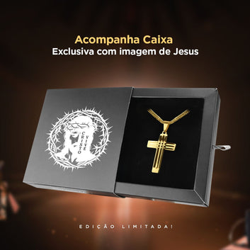 cordao masculino banhado + caixa + pingente crucifixo aço religioso estiloso qualidade premium cruz